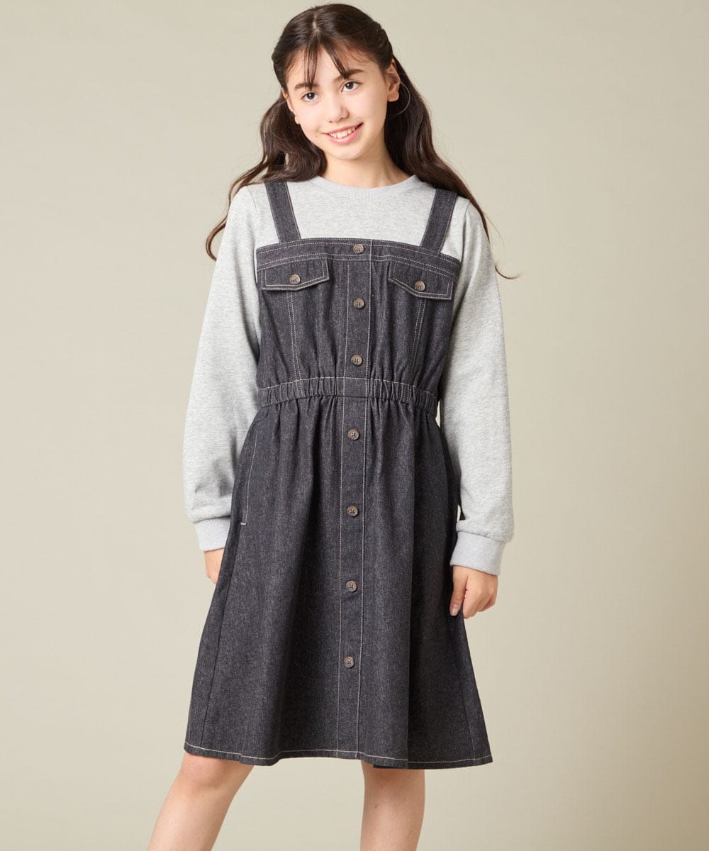 KJELA01054 a.v.v KIDS(アー・ヴェ・ヴェ) [120-160]トレーナードッキングワンピース ネイビー