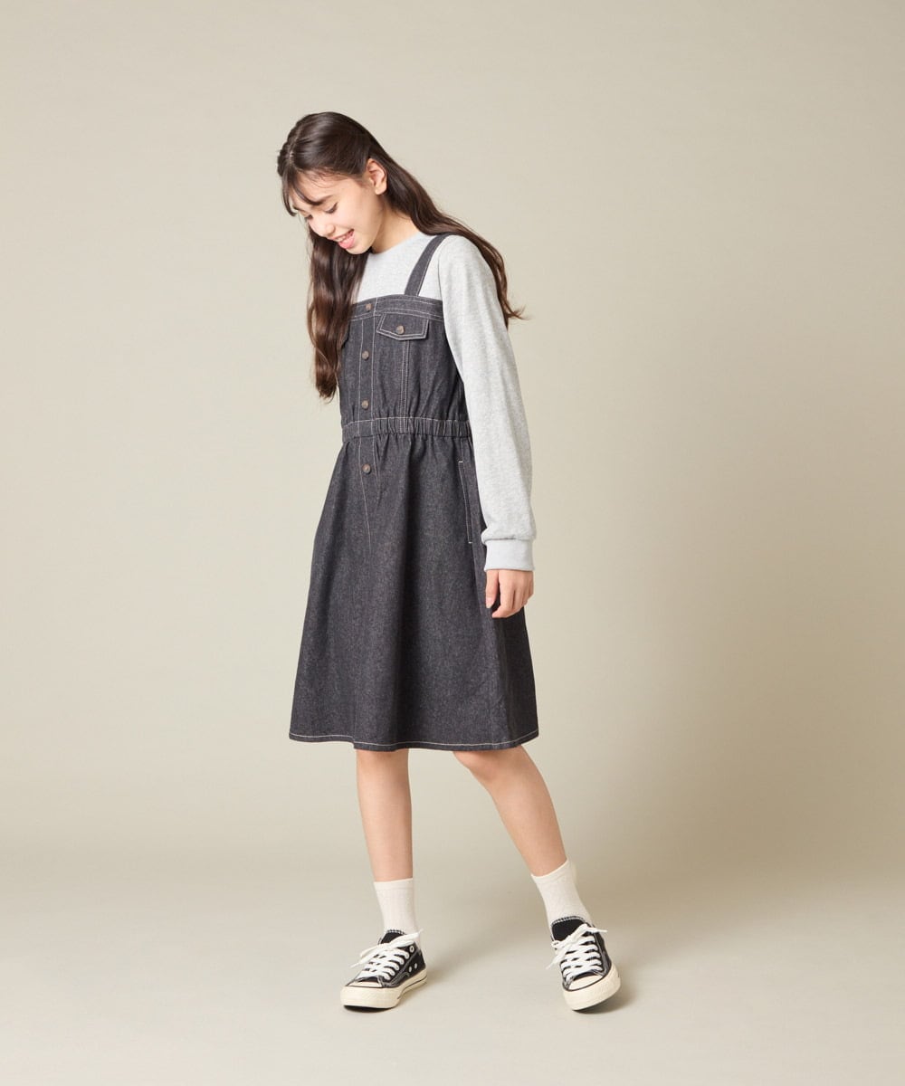 KJELA01054 a.v.v KIDS(アー・ヴェ・ヴェ) [120-160]トレーナードッキングワンピース ネイビー