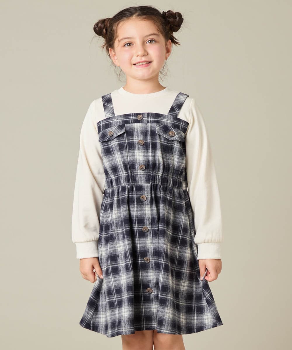 KJELA01054 a.v.v KIDS(アー・ヴェ・ヴェ) [120-160]トレーナードッキングワンピース ネイビー