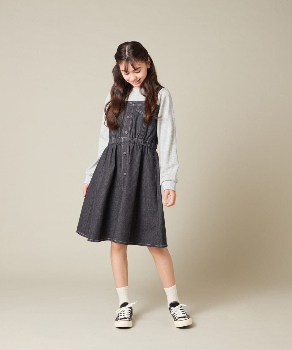 KJELA01054 a.v.v KIDS(アー・ヴェ・ヴェ) [120-160]トレーナードッキングワンピース ネイビー