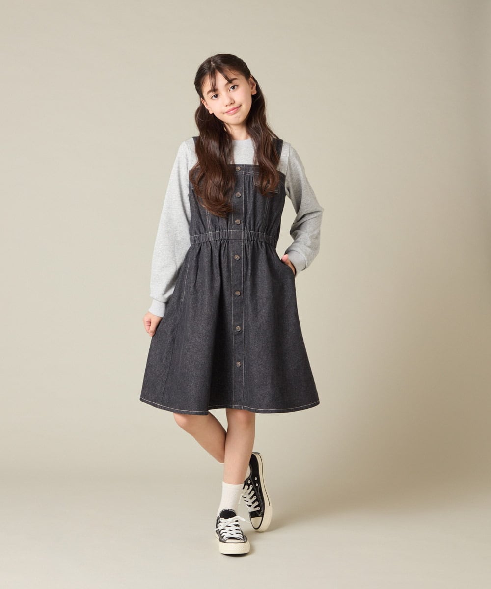 KJELA01054 a.v.v KIDS(アー・ヴェ・ヴェ) [120-160]トレーナードッキングワンピース ネイビー