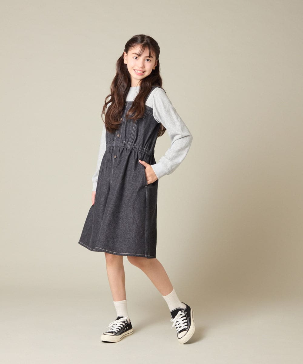 KJELA01054 a.v.v KIDS(アー・ヴェ・ヴェ) [120-160]トレーナードッキングワンピース ネイビー