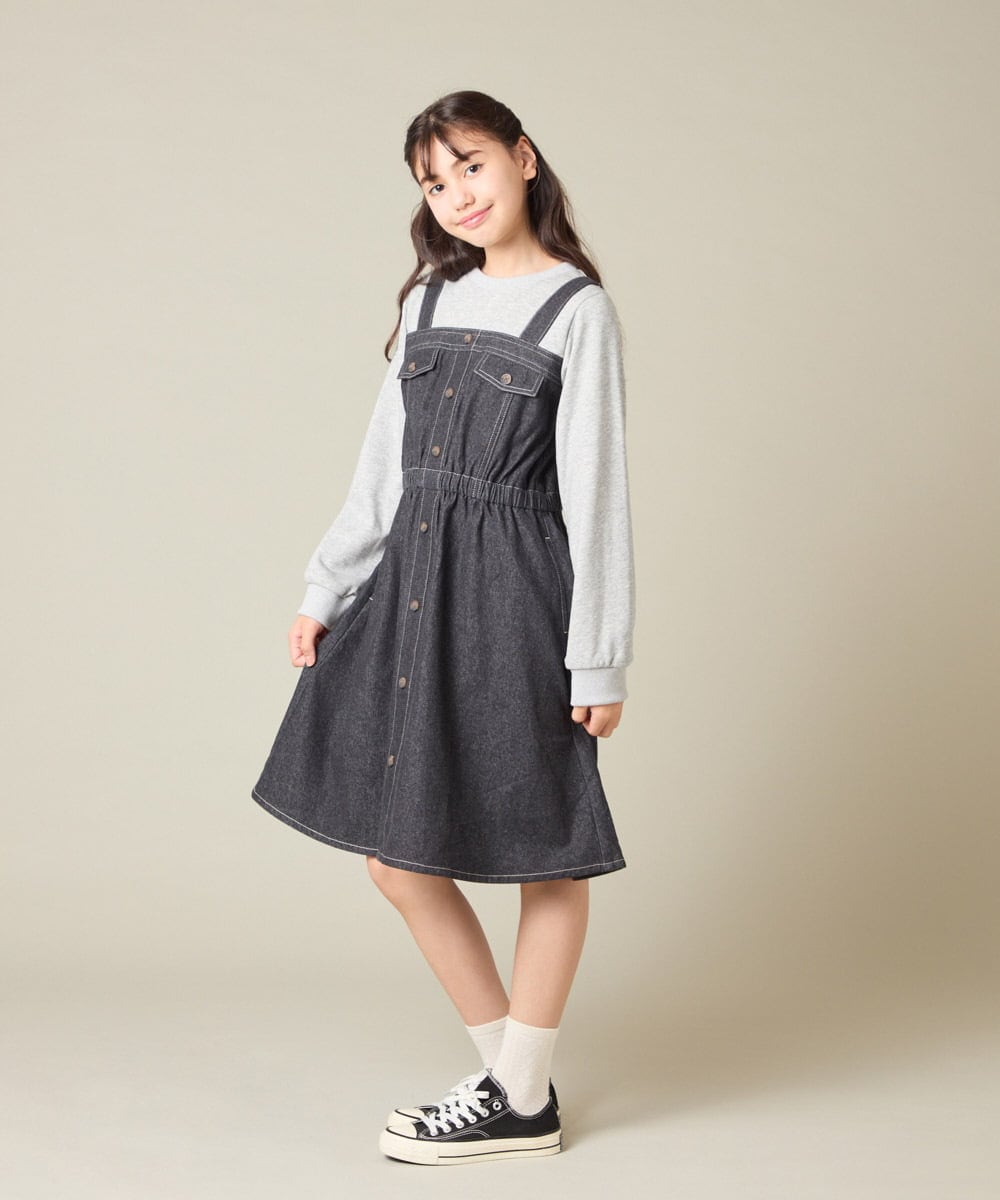 KJELA01054 a.v.v KIDS(アー・ヴェ・ヴェ) [120-160]トレーナードッキングワンピース ネイビー