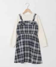 KJELA01054 a.v.v KIDS(アー・ヴェ・ヴェ) [120-160]トレーナードッキングワンピース ネイビー