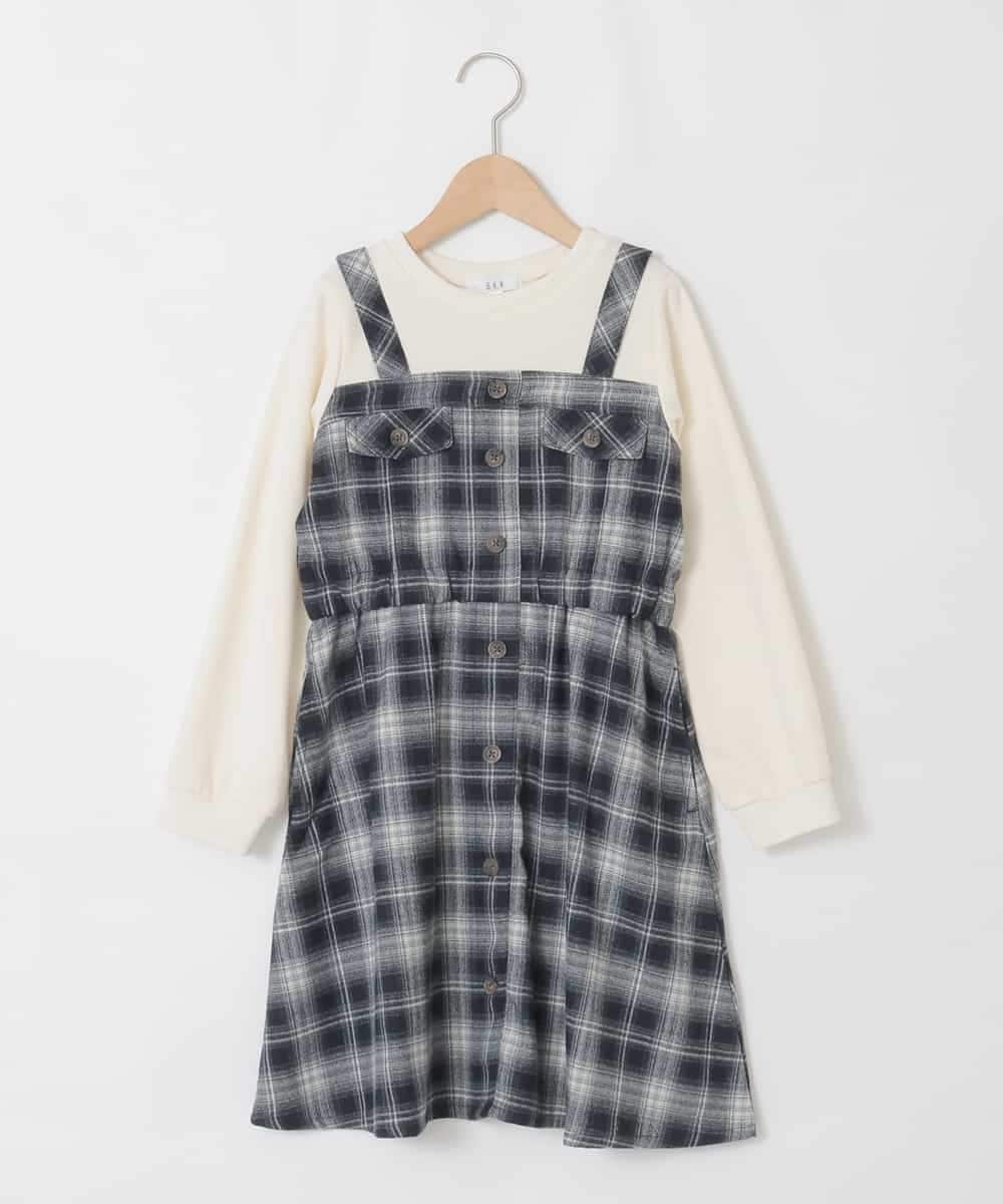 KJELA01054 a.v.v KIDS(アー・ヴェ・ヴェ) [120-160]トレーナードッキングワンピース ネイビー