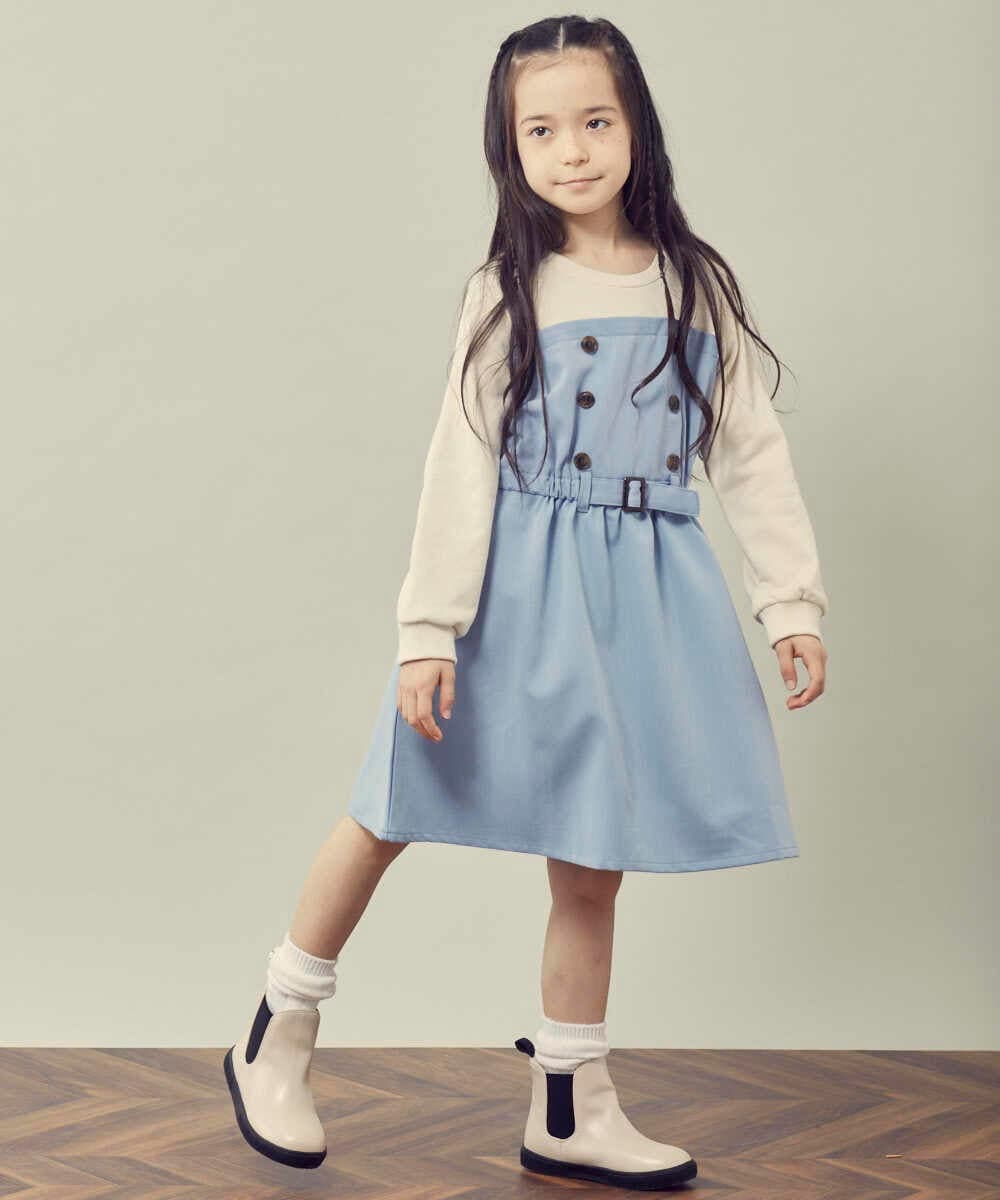KJELP60039 a.v.v KIDS(アー・ヴェ・ヴェ) [100-130]トレーナードッキングワンピース ライトブルー