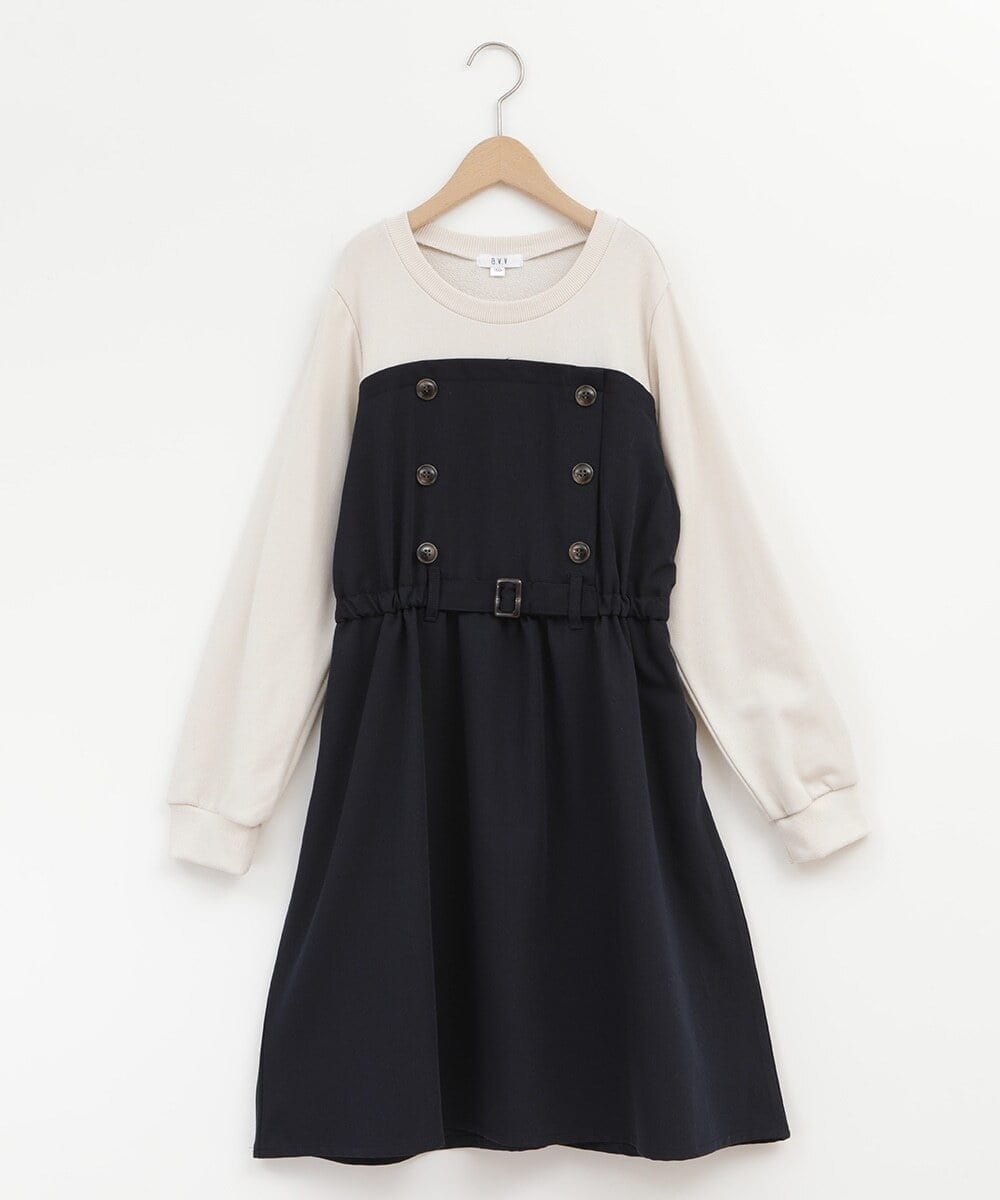 KJELP60039 a.v.v KIDS(アー・ヴェ・ヴェ) [100-130]トレーナードッキングワンピース ネイビー