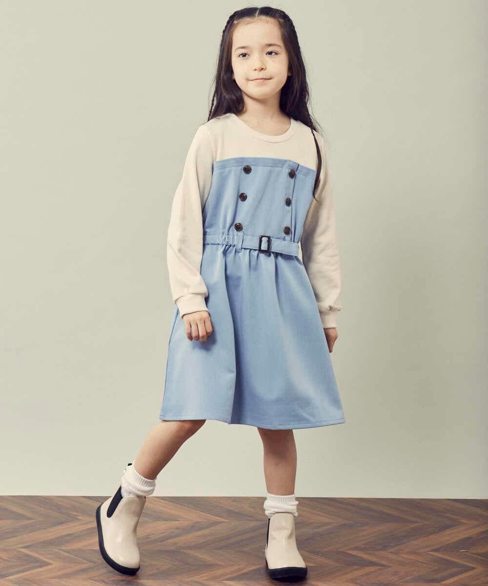 KJELR60049 a.v.v KIDS(アー・ヴェ・ヴェ) [160]トレーナードッキングワンピース ライトブルー
