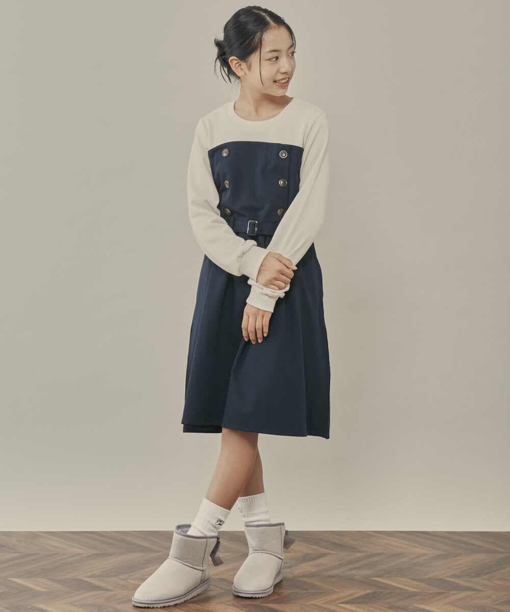 KJELR60049 a.v.v KIDS(アー・ヴェ・ヴェ) [160]トレーナードッキングワンピース ネイビー
