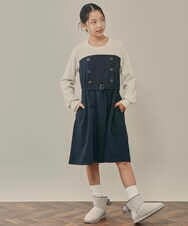 KJELR60049 a.v.v KIDS(アー・ヴェ・ヴェ) [160]トレーナードッキングワンピース ネイビー