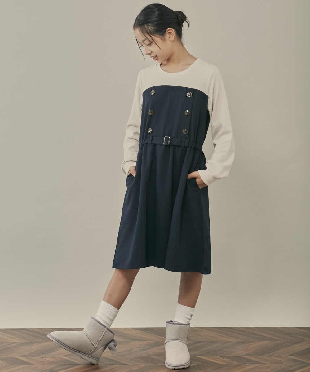 KJELR60049 a.v.v KIDS(アー・ヴェ・ヴェ) [160]トレーナードッキングワンピース ネイビー
