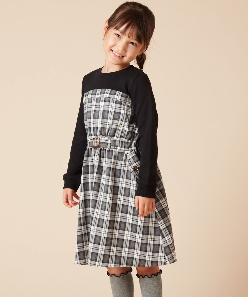 KJELV41044 a.v.v KIDS(アー・ヴェ・ヴェ) [100-130]トレーナードッキングワンピース ブラック