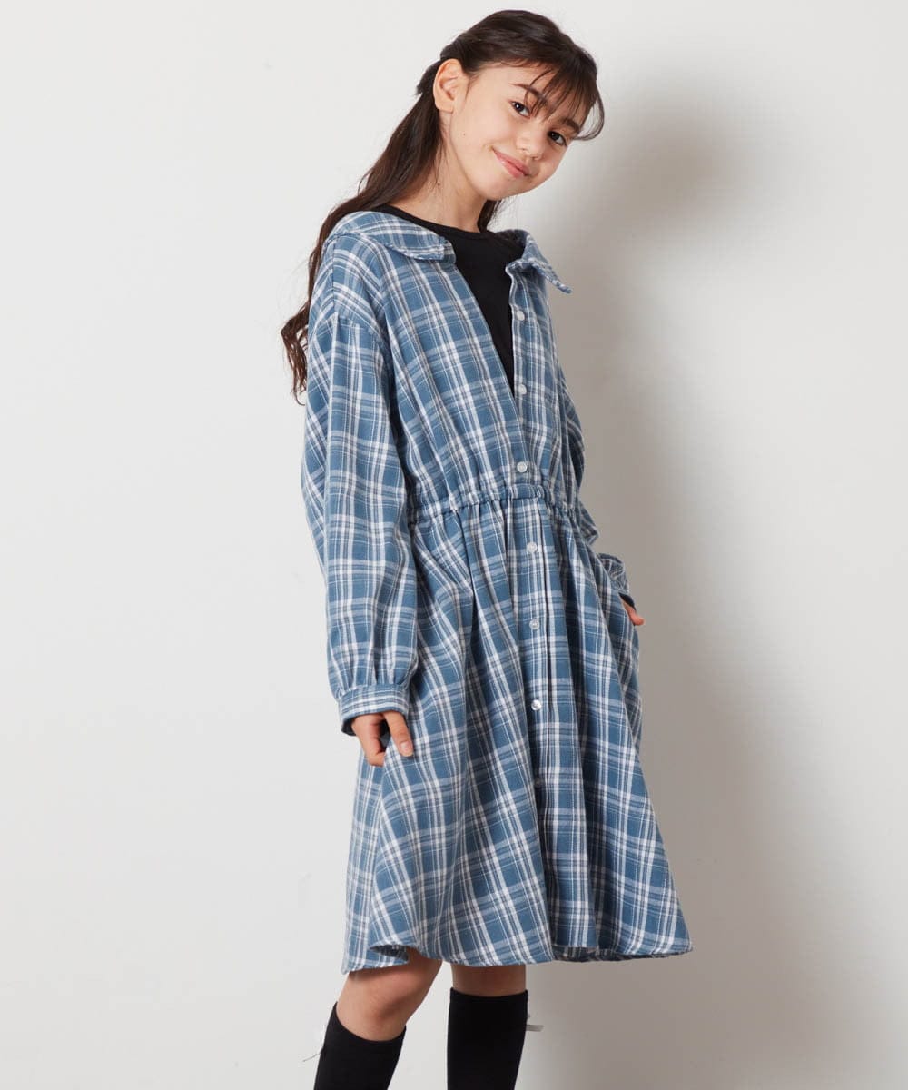 KJELW65055 a.v.v KIDS(アー・ヴェ・ヴェ) [140-150]レイヤードシャツワンピース ダークグレー