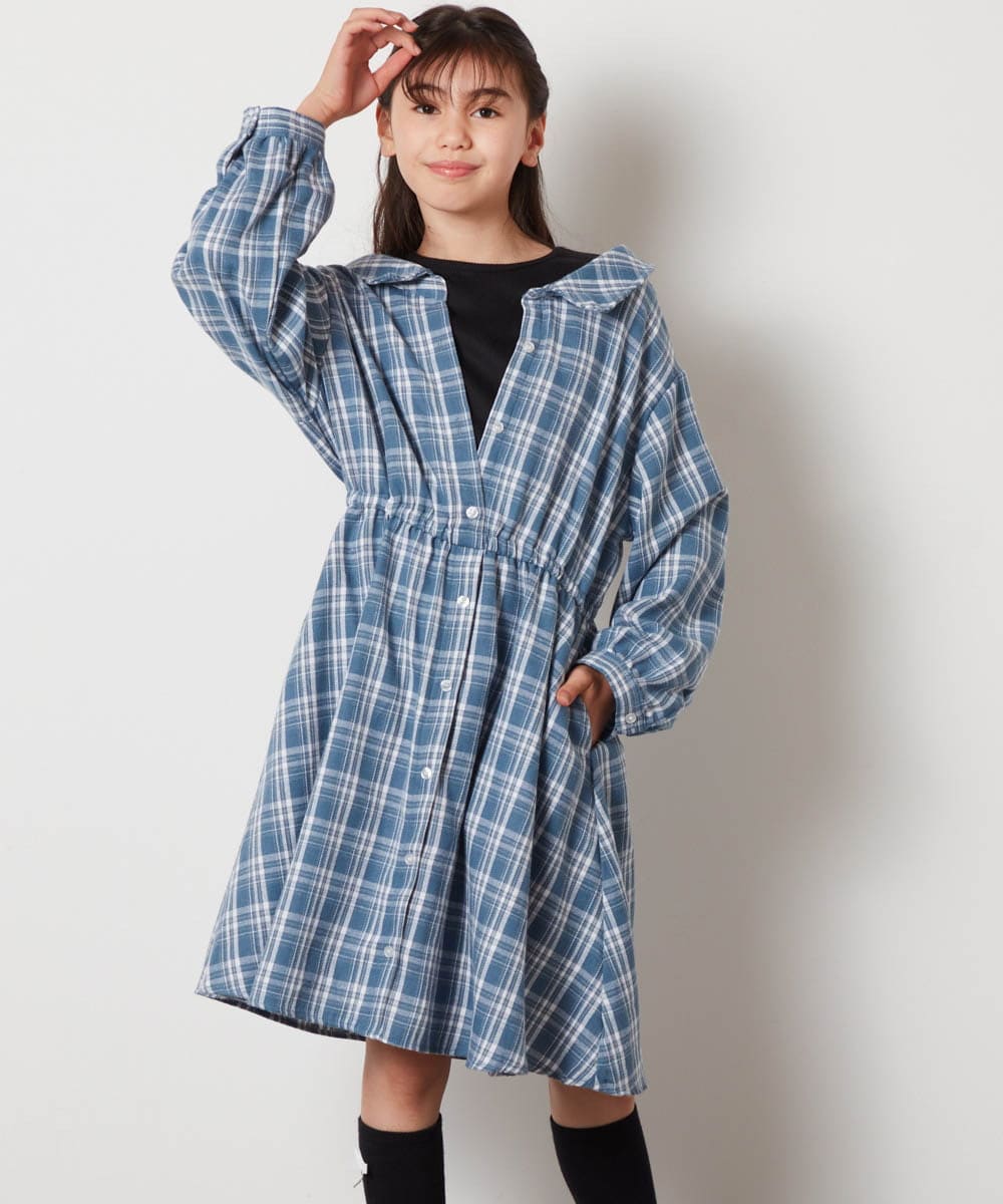 KJELX65059 a.v.v KIDS(アー・ヴェ・ヴェ) [160]レイヤードシャツワンピース ブルー