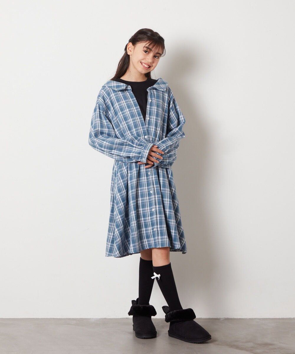 KJELX65059 a.v.v KIDS(アー・ヴェ・ヴェ) [160]レイヤードシャツワンピース ブルー