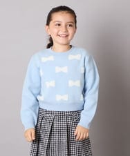KJFAD01039 a.v.v KIDS(アー・ヴェ・ヴェ) [100-160]リボンジャガードニット ライトブルー