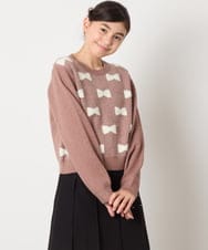 KJFAD01039 a.v.v KIDS(アー・ヴェ・ヴェ) [100-160]リボンジャガードニット ライトブルー