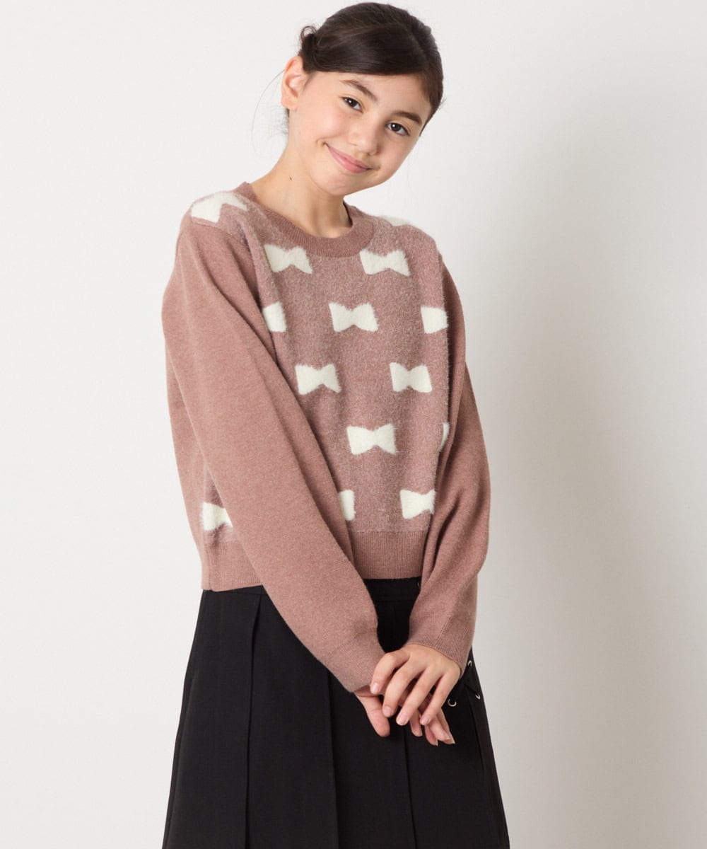 KJFAD01039 a.v.v KIDS(アー・ヴェ・ヴェ) [100-160]リボンジャガードニット ライトブルー