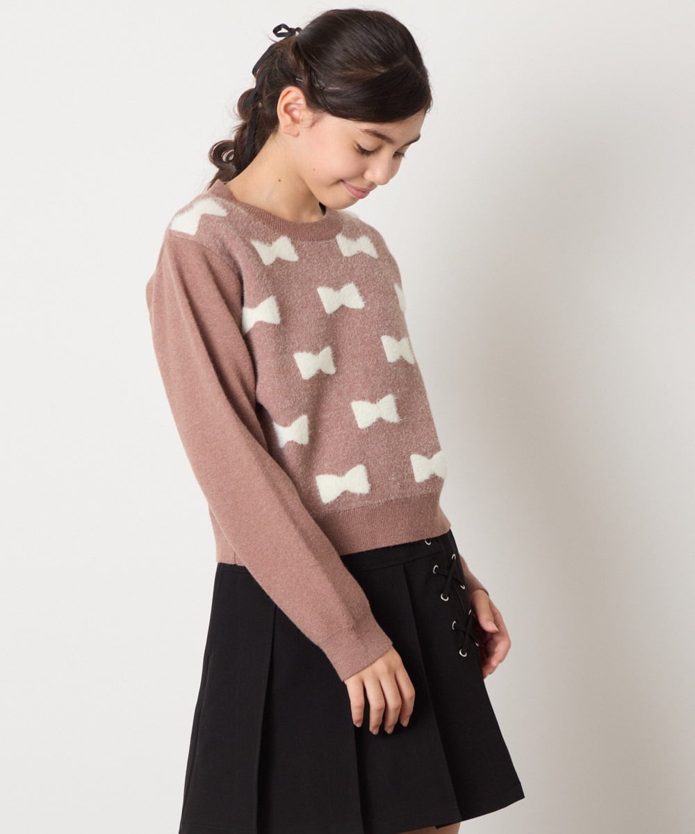 KJFAD01039 a.v.v KIDS(アー・ヴェ・ヴェ) [100-160]リボンジャガードニット ライトブルー