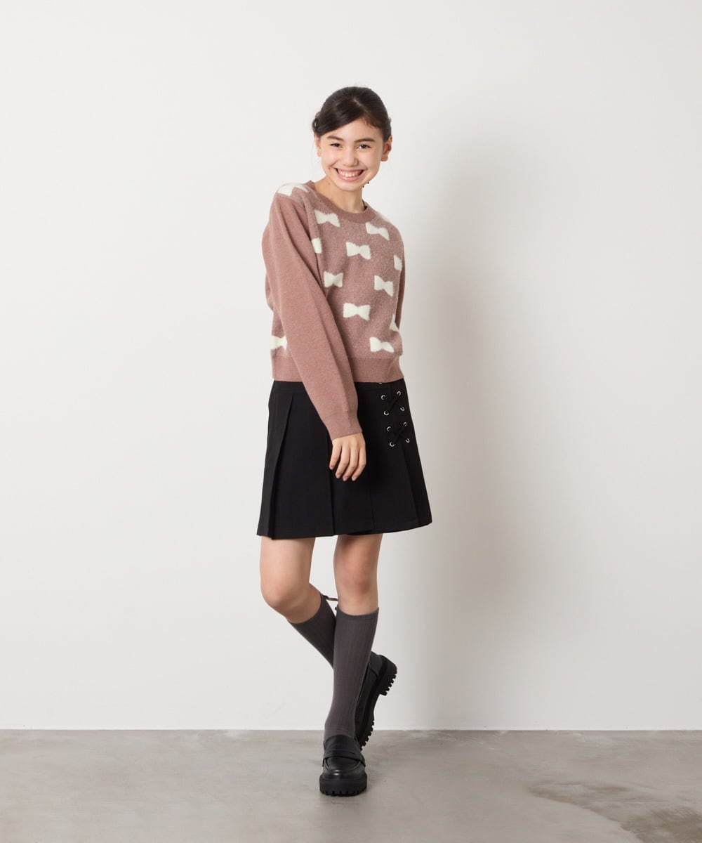 KJFAD01039 a.v.v KIDS(アー・ヴェ・ヴェ) [100-160]リボンジャガードニット ライトブルー