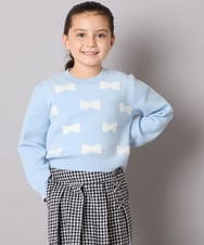 KJFAD01039 a.v.v KIDS(アー・ヴェ・ヴェ) [100-160]リボンジャガードニット ライトブルー