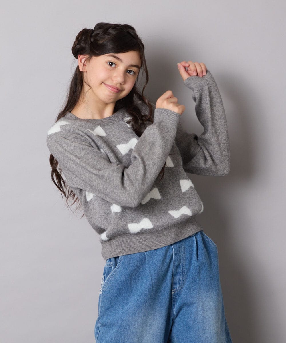 KJFAD01039 a.v.v KIDS(アー・ヴェ・ヴェ) [100-160]リボンジャガードニット ライトブルー