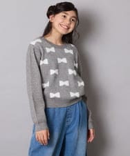 KJFAD01039 a.v.v KIDS(アー・ヴェ・ヴェ) [100-160]リボンジャガードニット ライトブルー