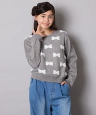 KJFAD01039 a.v.v KIDS(アー・ヴェ・ヴェ) [100-160]リボンジャガードニット ライトブルー