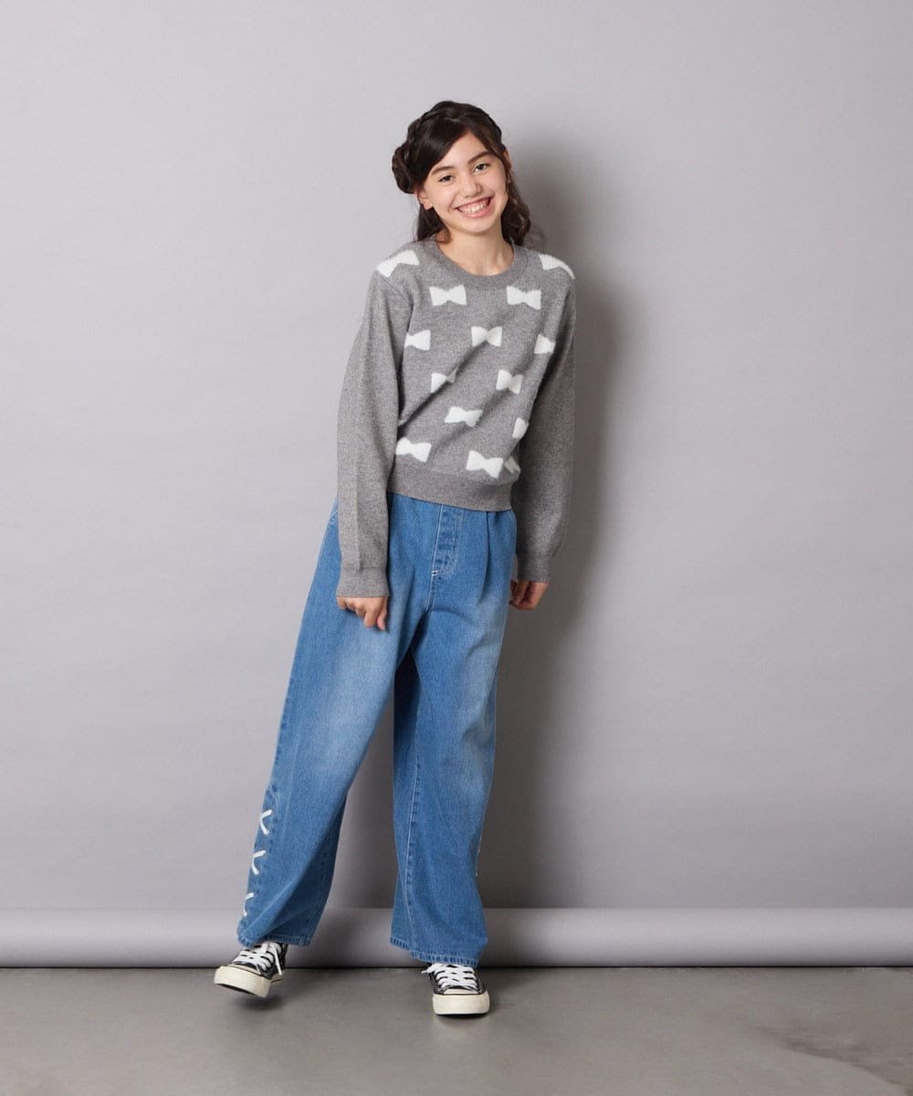 KJFAD01039 a.v.v KIDS(アー・ヴェ・ヴェ) [100-160]リボンジャガードニット ライトブルー