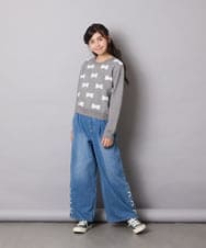 KJFAD01039 a.v.v KIDS(アー・ヴェ・ヴェ) [100-160]リボンジャガードニット ライトブルー