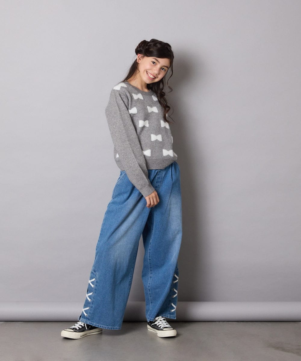 KJFAD01039 a.v.v KIDS(アー・ヴェ・ヴェ) [100-160]リボンジャガードニット ライトブルー