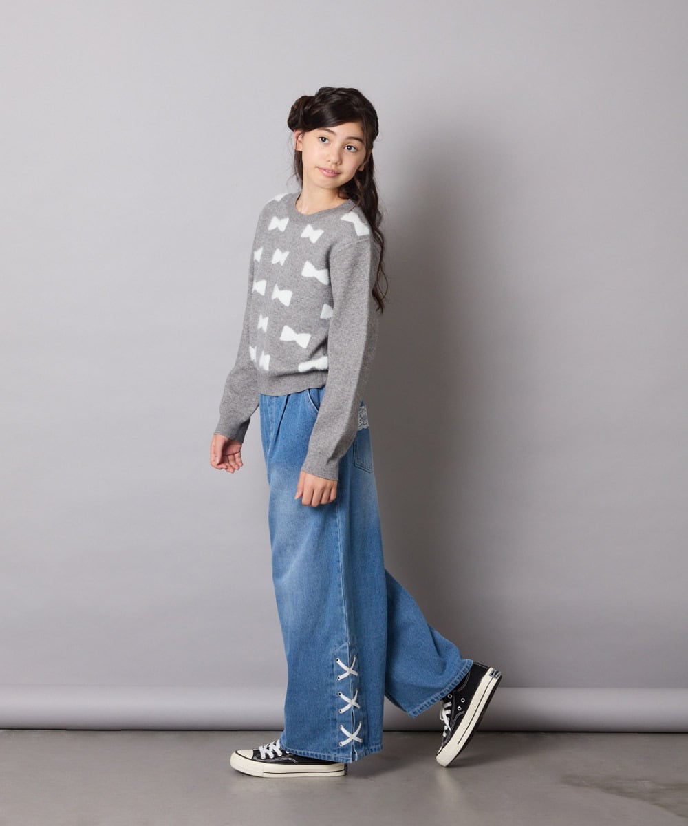 KJFAD01039 a.v.v KIDS(アー・ヴェ・ヴェ) [100-160]リボンジャガードニット ライトブルー