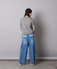 KJFAD01039 a.v.v KIDS(アー・ヴェ・ヴェ) [100-160]リボンジャガードニット ライトブルー