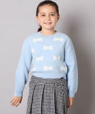 KJFAD01039 a.v.v KIDS(アー・ヴェ・ヴェ) [100-160]リボンジャガードニット ライトブルー