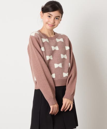 KJFAD01039 a.v.v KIDS [120-160]リボンジャガードニット