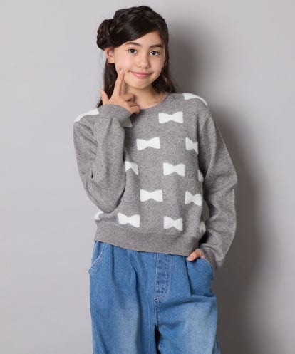 KJFAD01039 a.v.v KIDS [120-160]リボンジャガードニット