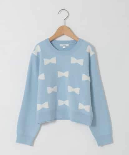 KJFAD01039 a.v.v KIDS [120-160]【肌触りの良いもっちり素材/フェザーヤーンリボン/クロップド丈】リボンジャガードニット