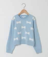 KJFAD01039 a.v.v KIDS(アー・ヴェ・ヴェ) [120-160]【クロップド丈】もっちりリボンジャガードニット ライトブルー