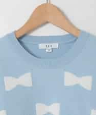 KJFAD01039 a.v.v KIDS(アー・ヴェ・ヴェ) [120-160]【クロップド丈】もっちりリボンジャガードニット ライトブルー