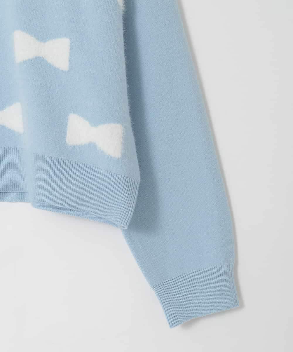 KJFAD01039 a.v.v KIDS(アー・ヴェ・ヴェ) [120-160]【クロップド丈】もっちりリボンジャガードニット ライトブルー