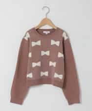 KJFAD01039 a.v.v KIDS(アー・ヴェ・ヴェ) [120-160]【クロップド丈】もっちりリボンジャガードニット ブラウン