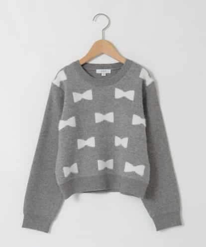 KJFAD01039 a.v.v KIDS [120-160]【肌触りの良いもっちり素材/フェザーヤーンリボン/クロップド丈】リボンジャガードニット