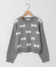 KJFAD01039 a.v.v KIDS(アー・ヴェ・ヴェ) [120-160]【クロップド丈】もっちりリボンジャガードニット ライトグレー