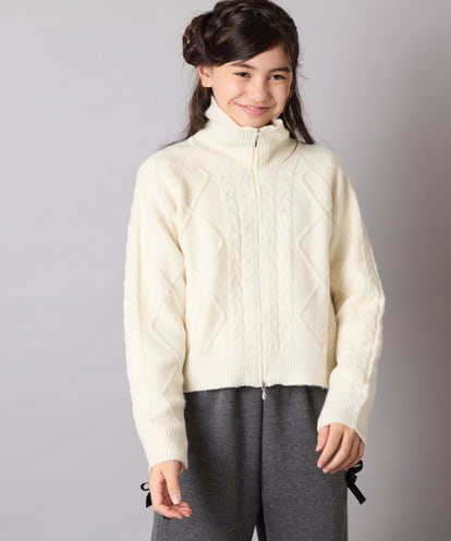 KJFAD02049 a.v.v KIDS [100-160]ジップアップケーブルニット