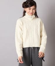 KJFAD02049 a.v.v KIDS(アー・ヴェ・ヴェ) [100-160]ジップアップケーブルニット アイボリー