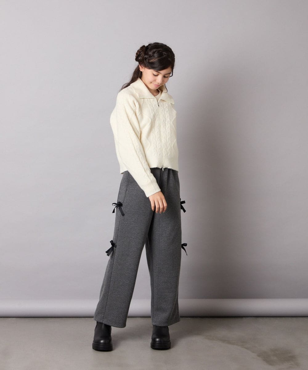 KJFAD02049 a.v.v KIDS(アー・ヴェ・ヴェ) [100-160]ジップアップケーブルニット アイボリー