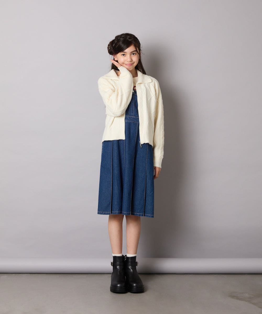 KJFAD02049 a.v.v KIDS(アー・ヴェ・ヴェ) [100-160]ジップアップケーブルニット アイボリー