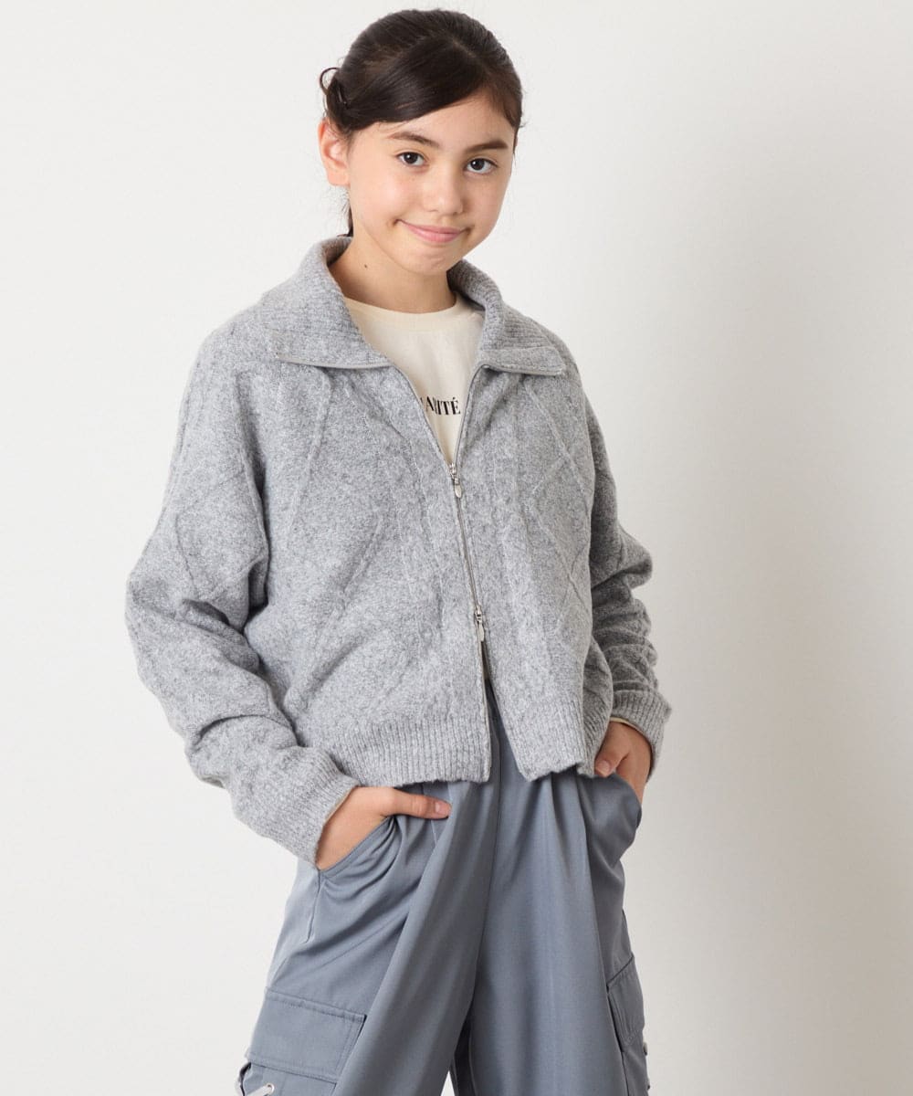 KJFAD02049 a.v.v KIDS(アー・ヴェ・ヴェ) [100-160]ジップアップケーブルニット アイボリー