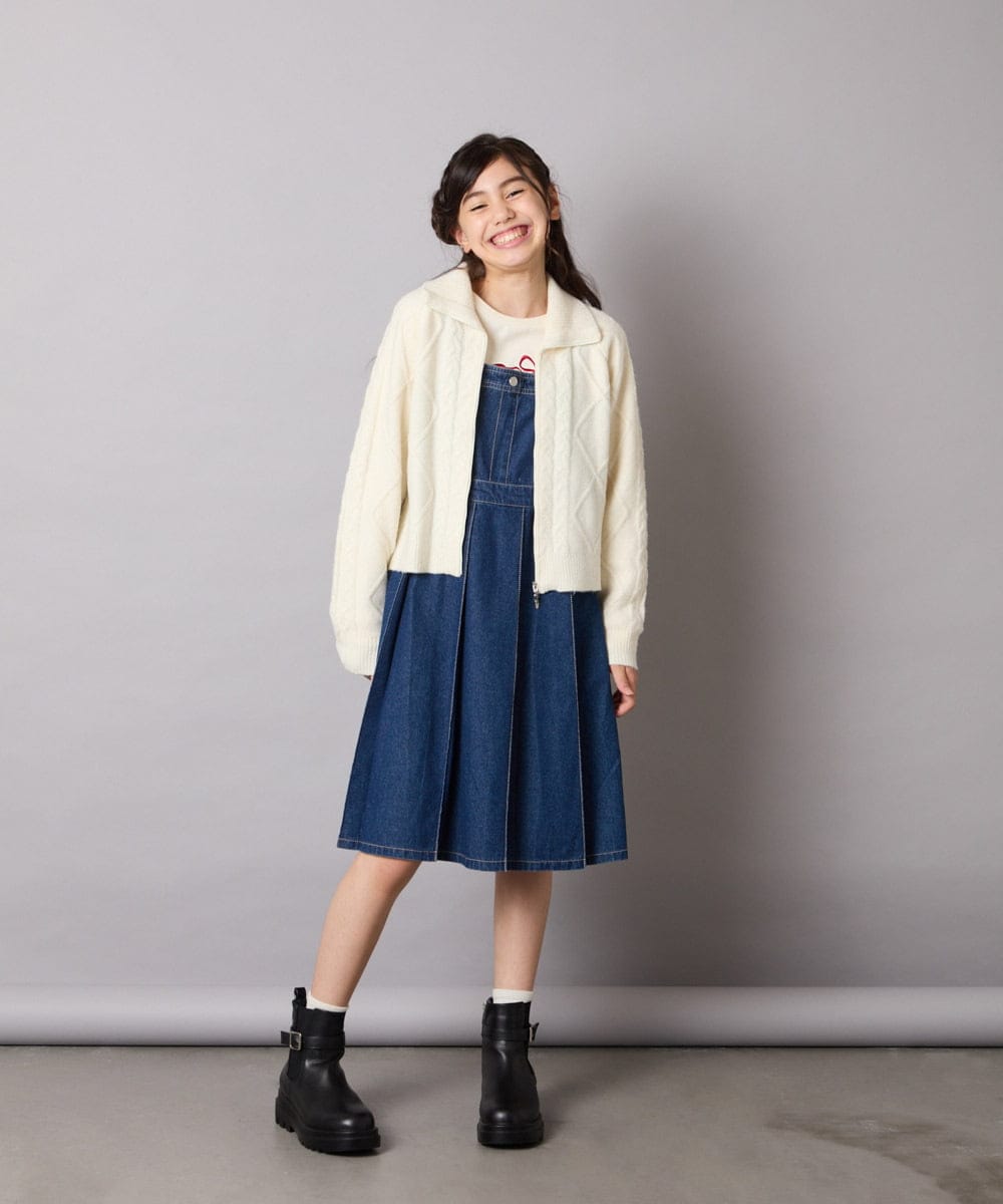 KJFAD02049 a.v.v KIDS(アー・ヴェ・ヴェ) [100-160]ジップアップケーブルニット アイボリー