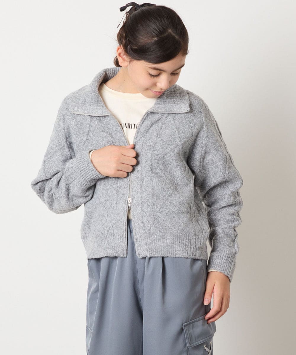 KJFAD02049 a.v.v KIDS(アー・ヴェ・ヴェ) [100-160]ジップアップケーブルニット アイボリー